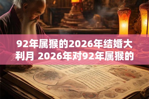 92年属猴的2026年结婚大利月 2026年对92年属猴的恋爱婚姻有利吗