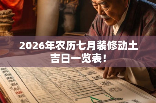 2026年农历七月装修动土吉日一览表！