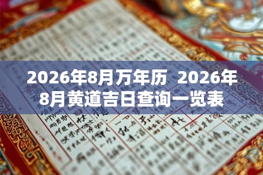 2026年8月万年历 2026年8月黄道吉日查询一览表 2026年8月万年历 2026年8月黄道吉日查询一览表