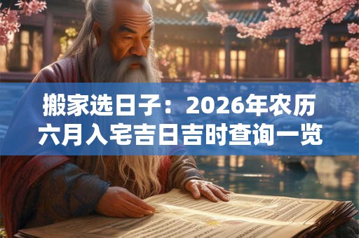 搬家选日子：2026年农历六月入宅吉日吉时查询一览表