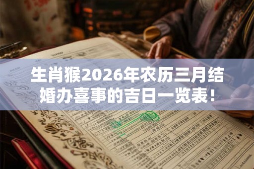 生肖猴2026年农历三月结婚办喜事的吉日一览表！
