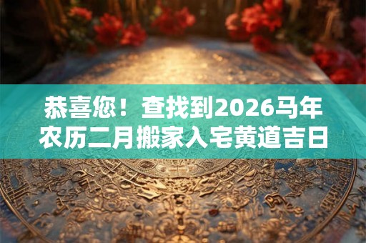 恭喜您！查找到2026马年农历二月搬家入宅黄道吉日8天