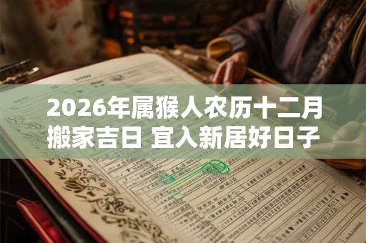 2026年属猴人农历十二月搬家吉日 宜入新居好日子