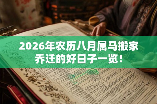 2026年农历八月属马搬家乔迁的好日子一览! 2026年农历八月属马搬家乔迁的好日子一览!