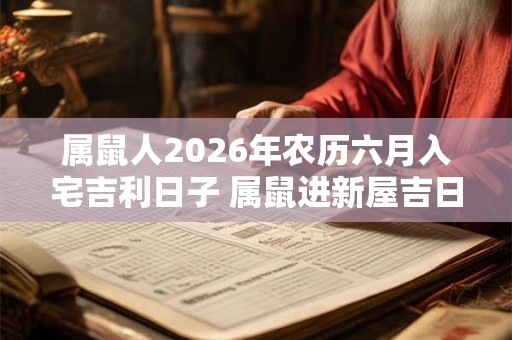 属鼠人2026年农历六月入宅吉利日子 属鼠进新屋吉日 属鼠人2026年农历六月入宅吉利日子 属鼠进新屋吉日