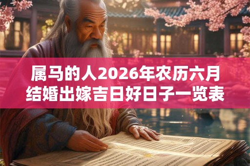 属马的人2026年农历六月结婚出嫁吉日好日子一览表！