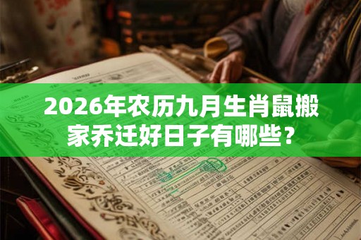2026年农历九月生肖鼠搬家乔迁好日子有哪些？
