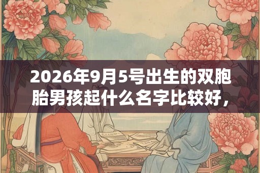 2026年9月5号出生的双胞胎男孩起什么名字比较好，五行属什么