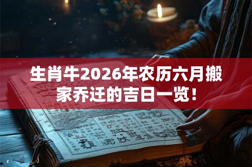 生肖牛2026年农历六月搬家乔迁的吉日一览！