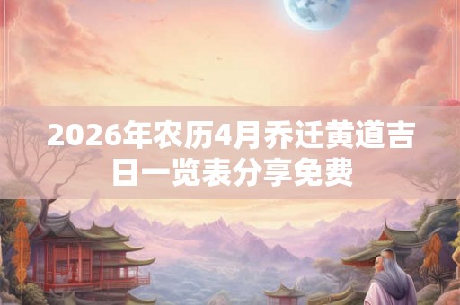 2026年农历4月乔迁黄道吉日一览表分享免费