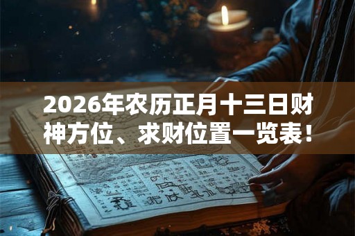 2026年农历正月十三日财神方位、求财位置一览表！