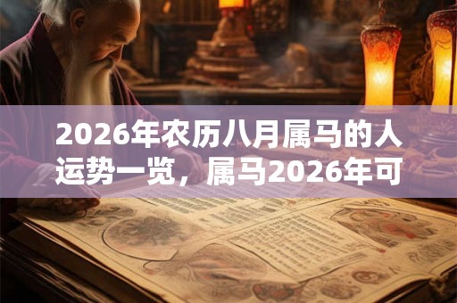 2026年农历八月属马的人运势一览，属马2026年可以结婚吗？