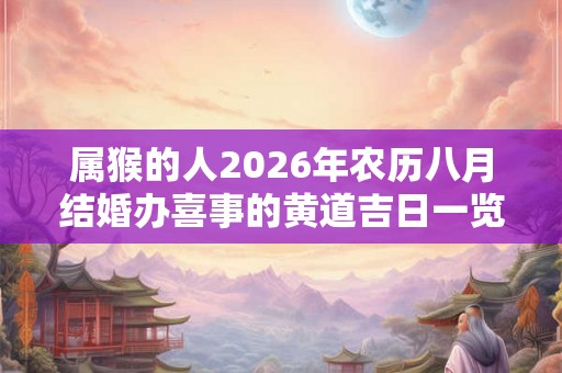 属猴的人2026年农历八月结婚办喜事的黄道吉日一览! 属猴的人2026年农历八月结婚办喜事的黄道吉日一览!