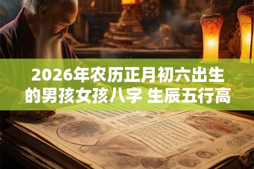 2026年农历正月初六出生的男孩女孩八字 生辰五行高分取名