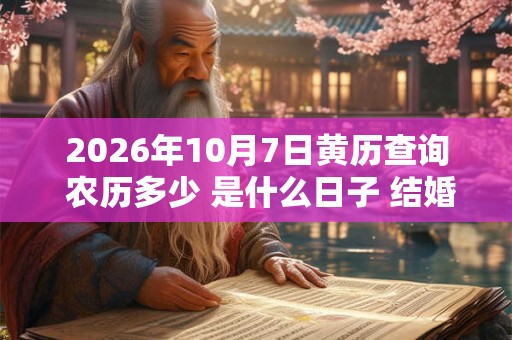2026年10月7日黄历查询 农历多少 是什么日子 结婚吉时