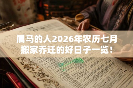 属马的人2026年农历七月搬家乔迁的好日子一览！