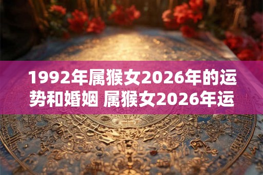 1992年属猴女2026年的运势和婚姻 属猴女2026年运势及婚姻如何
