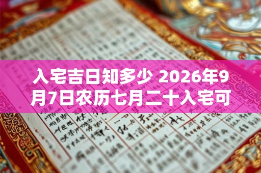 入宅吉日知多少 2026年9月7日农历七月二十入宅可以吗