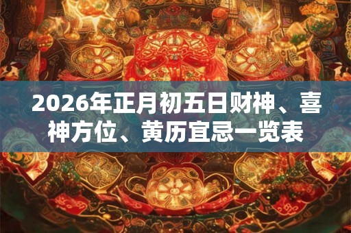 2026年正月初五日财神、喜神方位、黄历宜忌一览表