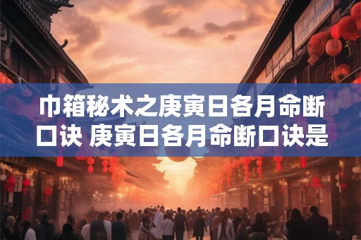 巾箱秘术之庚寅日各月命断口诀 庚寅日各月命断口诀是什么