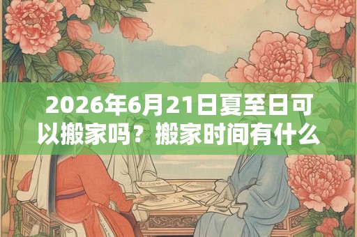 2026年6月21日夏至日可以搬家吗？搬家时间有什么讲究？