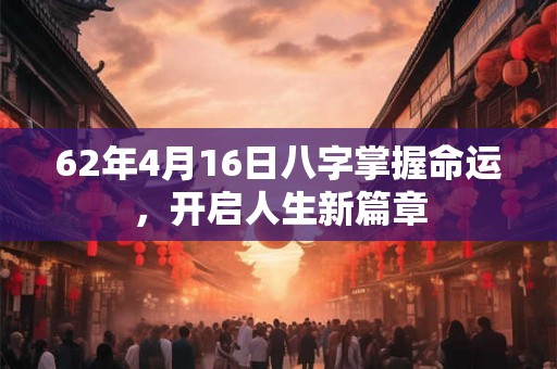 62年4月16日八字掌握命运，开启人生新篇章