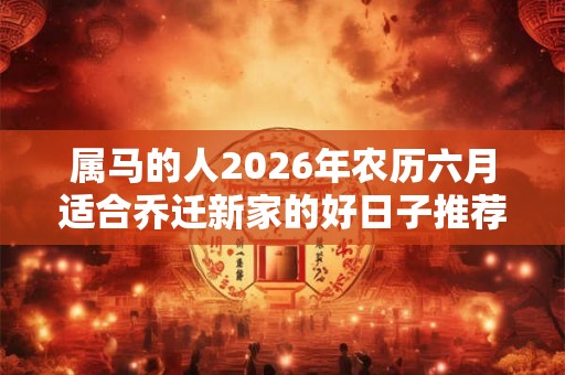 属马的人2026年农历六月适合乔迁新家的好日子推荐！