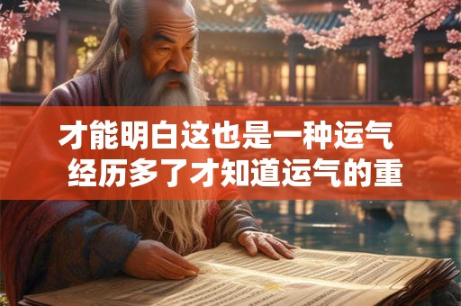 才能明白这也是一种运气  经历多了才知道运气的重要