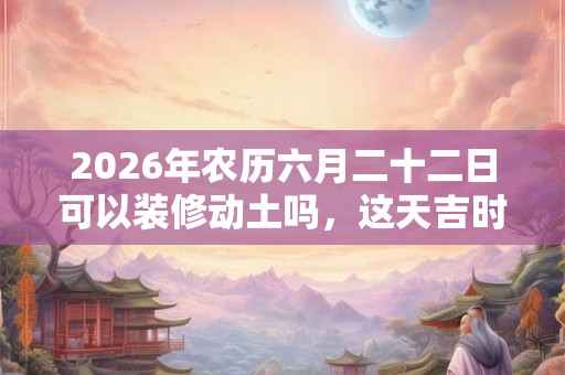 2026年农历六月二十二日可以装修动土吗，这天吉时是什么时候？