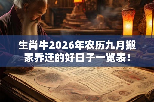 生肖牛2026年农历九月搬家乔迁的好日子一览表！