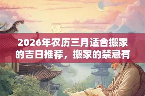 2026年农历三月适合搬家的吉日推荐，搬家的禁忌有哪些？