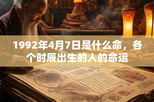 1992年4月7日是什么命，各个时辰出生的人的命运
