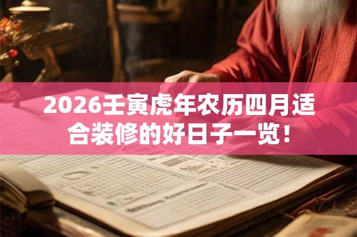 2026壬寅虎年农历四月适合装修的好日子一览！