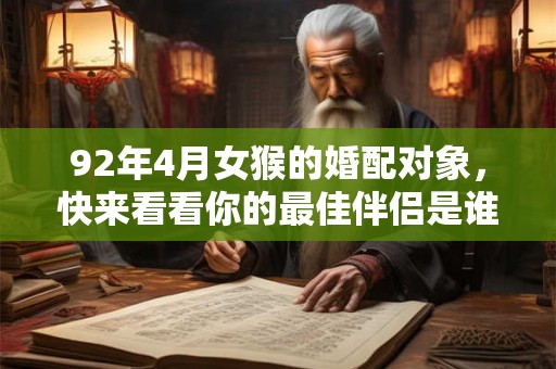92年4月女猴的婚配对象,快来看看你的最佳伴侣是谁! 92年4月女猴的婚配对象,快来看看你的最佳伴侣是谁!
