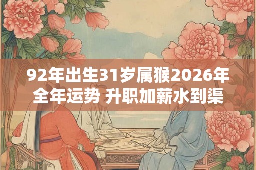 92年出生31岁属猴2026年全年运势 升职加薪水到渠成 92年出生31岁属猴2026年全年运势 升职加薪水到渠成