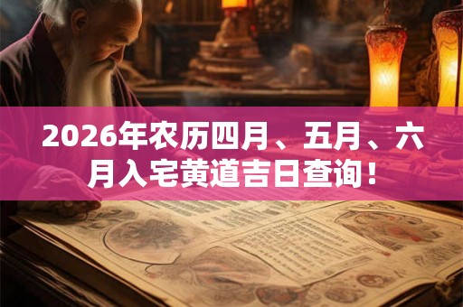 2026年农历四月、五月、六月入宅黄道吉日查询！