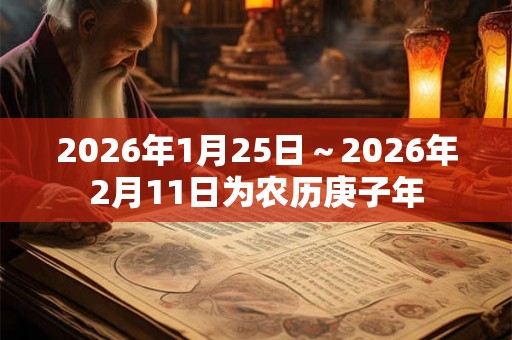 2026年1月25日~2026年2月11日为农历庚子年 2026年1月25日~2026年2月11日为农历庚子年