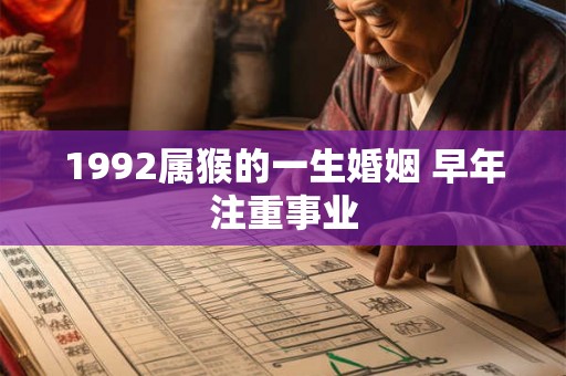 1992属猴的一生婚姻 早年注重事业
