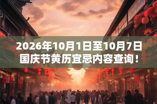 2026年10月1日至10月7日国庆节黄历宜忌内容查询！