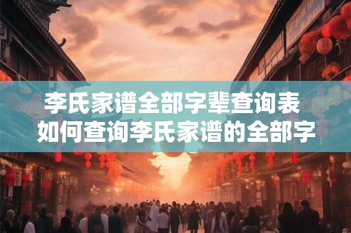李氏家谱全部字辈查询表 如何查询李氏家谱的全部字辈