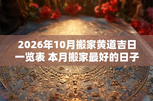 2026年10月搬家黄道吉日一览表 本月搬家最好的日子万年历