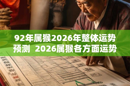 92年属猴2026年整体运势预测  2026属猴各方面运势