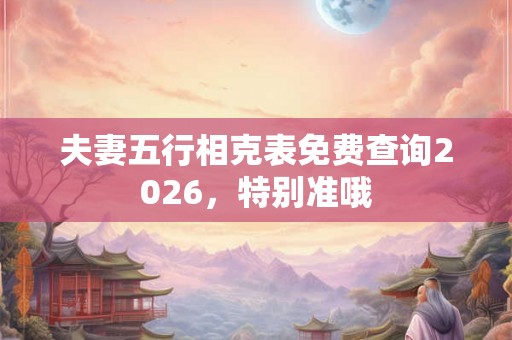 夫妻五行相克表免费查询2026，特别准哦