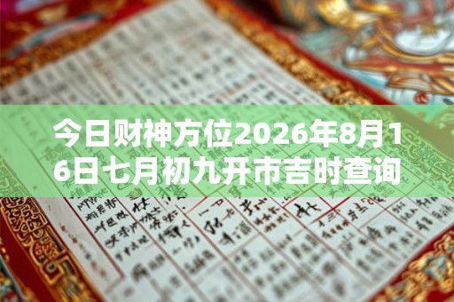 今日财神方位2026年8月16日七月初九开市吉时查询