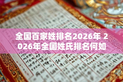 全国百家姓排名2026年 2026年全国姓氏排名何如