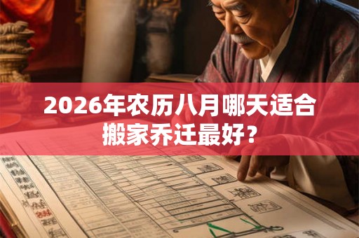2026年农历八月哪天适合搬家乔迁最好？